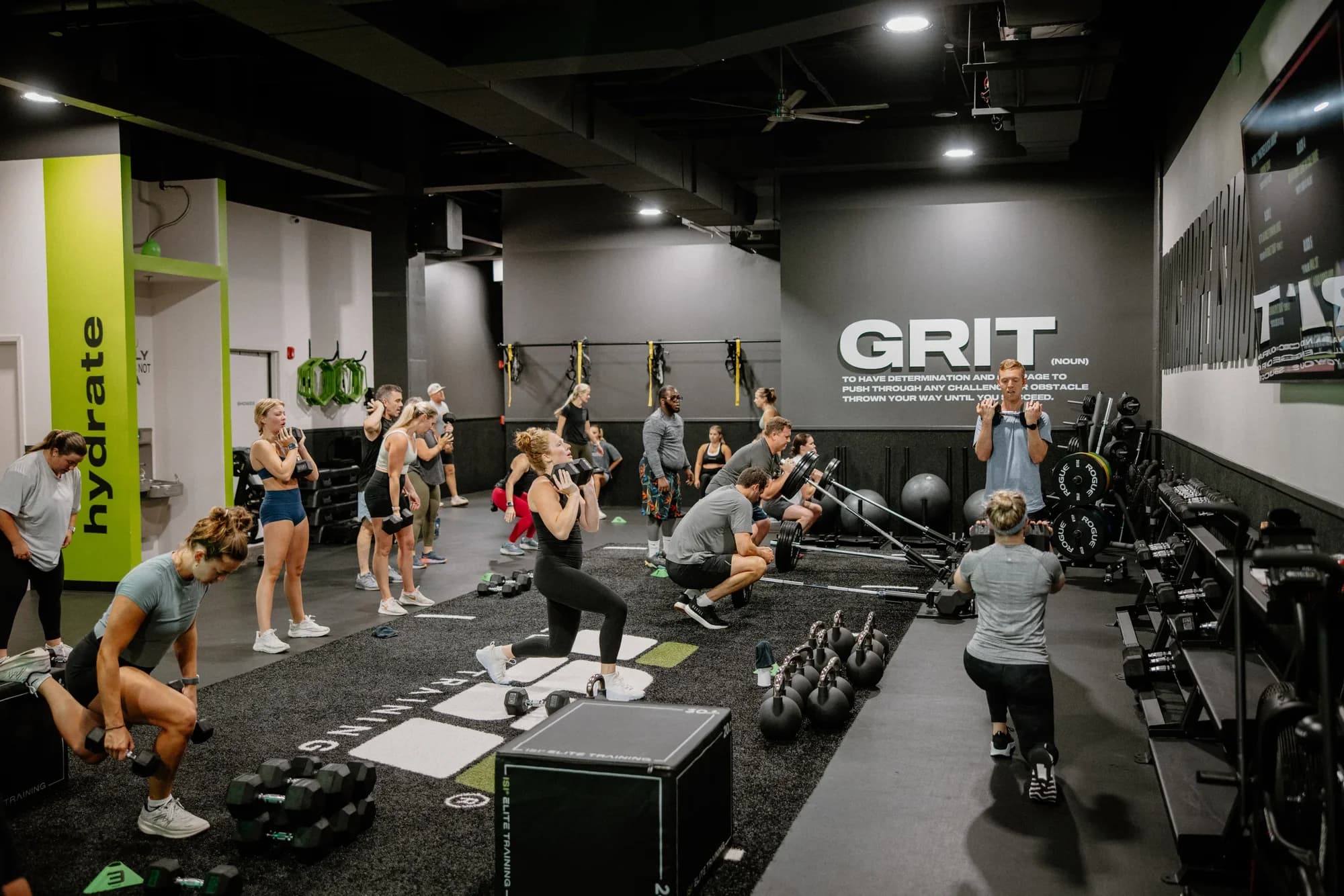 Athletes training together on the turf
