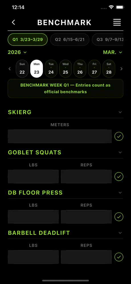 My ISI Coach Benchmark schedule with quarterly dates and exercise entries.